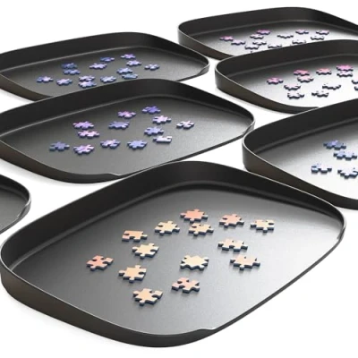 Abbildung von Puzzlup Stapelbare Puzzle Sortierschalen mit Box Anzeige auf Deckel Set aus 6 Schalen Bis zu 1500 Teile Premium Sortierer Offene Kanten Design