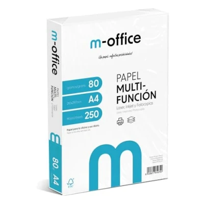 Abbildung von A4 Papier, 80 g, Packung mit 250 Blatt, Multifunktionspapier für Inkjet und Laserdrucker, Blätter, 210 x 297 mm, ideal Büro Zuhause · m office (250 Blatt)