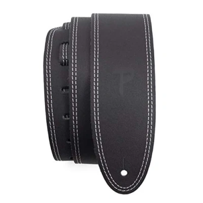 Abbildung von Perri&#039;s Leathers Ltd. Gitarrengurt mit Doppelnaht Verstellbare Länge E Gitarre, Akustikgitarre und Bass Leder Schwarz (BDS 175)