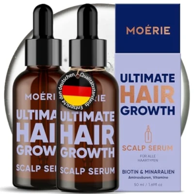 Abbildung von MOERIE Hair Growth Serum 50ml zum Haarwachstum beschleunigen &amp; gegen Haarausfall bei Frau Haarwuchsmittel Kopfhautserum Haar Wachstum Haarserum Öl Anti Haaröl (Serum 3er Set)