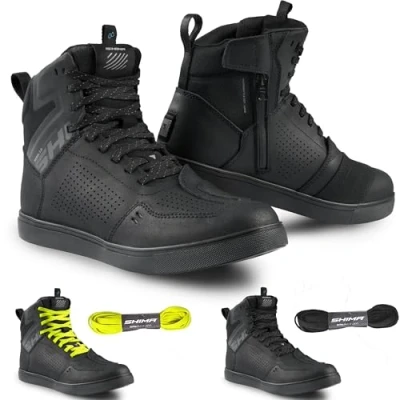 Abbildung von SHIMA REBEL 2.0 Motorrad Schuhe Herren Leder Wasserdicht Motorradstiefel Protektoren Sneaker Rutschfeste Sohle Knöchelstütze Seitlicher Reißverschluss Bikerboots (Männer, Schwarz, 41)