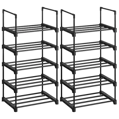 Abbildung von SONGMICS Schuhregal mit 5 Ebenen, offener Schuhschrank hoch, Schuhständer schmal, Schuhaufbewahrung, aus Metall, platzsparend, für Ankleidezimmer, Flur, 30 x 45 89,5 cm, schwarz LSA005B02