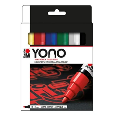 Abbildung von Marabu 1240000004002 YONO Marker Set mit 6 Farben, vielseitige Acrylstifte japanischer Rundspitze 1,5 3 mm, wasserbasiert, lichtecht und wasserfest, für nahezu alle Untergründe