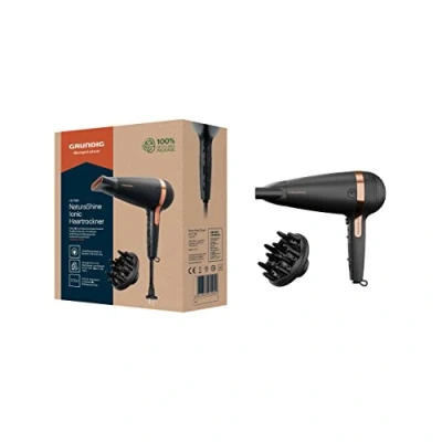 Abbildung von GRUNDIG Naturashine HD 7081 Haartrockner mit Ionic Funktion, Keramik Schutz, Cool Touch Stylingdüse, 2100 W, 3 Temperatur und 2 Luftstromstufen, Kaltstufe, einziehbares Kabel, Schwarz / Roségold