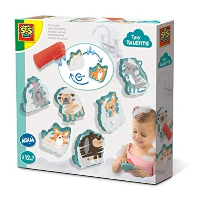 Abbildung von SES Creative 13084 Katze, Hunde waschen, Wasserspielzeug für die Badewanne mit magischen Tieren, Badespielzeug Kinder