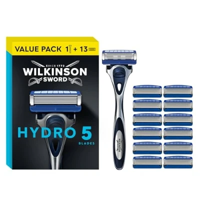 Abbildung von WILKINSON SWORD Hydro 5 Rasierer für Männer Feuchtigkeitsspendendes Gel und umklappbarer Trimmer + 13 Rasierklingen