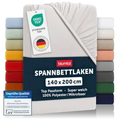 Abbildung von Blumtal® Spannbettlaken 140x200 cm Bettlaken aus Microfaser Oekotex zertifiziertes Spannbetttuch / Leintuch Bettspanntuch Moonlight Grey Grau