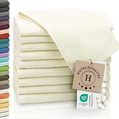 Abbildung von ZOLLNER 10er Set Gästehandtücher weiche und saugstarke Handtücher waschbar bis 95C Baumwolle 30x50 cm in Natur