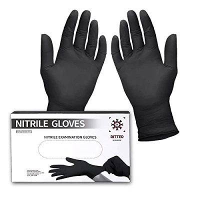 Abbildung von Ritter Premium Nitrilhandschuhe schwarz 100 Stück Einweghandschuhe latexfrei Einmalhandschuhe nitril puderfrei Black Nitrile Gloves Größe S