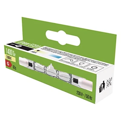 Abbildung von EMOS Halogen Röhre 80 W, Länge: 78 mm (7,8 x 0,8 cm), ECO Halogenstablampe, Warmweiß 3000 K, 1400 lumen, R7S Sockel, J78 230V/80 1 Stück