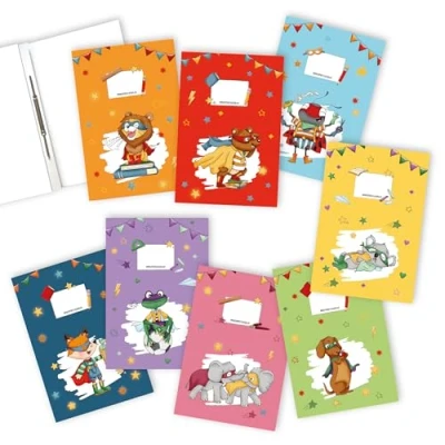 Abbildung von Papierdrachen 8 hochwertige Schnellhefter aus Karton für Kinder DIN A4 Motiv Superhelden Tiere 350g/m² Set Nummer 6