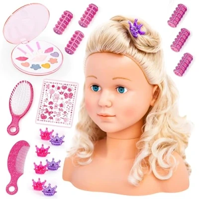 Abbildung von Bayer Design 90005AB Schmink und Frisierkopf Super Model, Puppenkopf mit Haarzubehör, Make up, zum Stylen, Blond