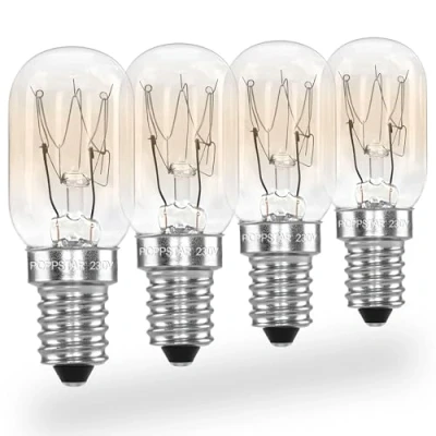 Abbildung von Poppstar 4 Stück Kühlschranklampe E14 15W, Glühbirne für Kühlschrank, Nähmaschine, Gefriertruhe, Salzkristalllampe (2700K warmweiß, 150 Lumen)