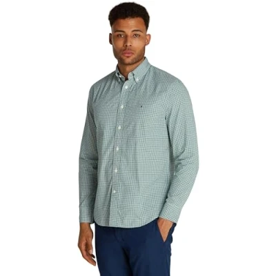 Abbildung von Tommy Hilfiger Herren Hemd Flex Poplin Gingham Regular Fit, Mehrfarbig (Nouveau Green / Optic White), XL