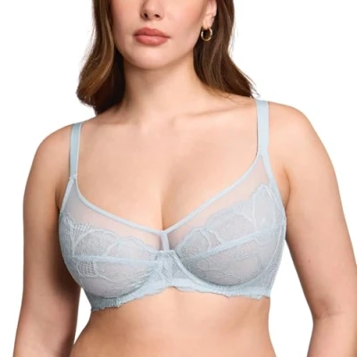 Abbildung von DOBREVA Damen Spitzen Minimizer BH mit Bügel Große Brüste Sexy Vollschalen Ungefüttert Arktisblau 75F