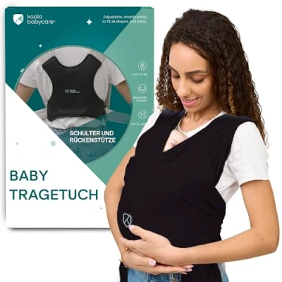 Abbildung von Koala Babycare Tragetuch Baby Neugeborene Einfach Anzuziehen für Mütter und Väter Babytrage Multi Use Bis 9kg Babytragetuch Schwarz