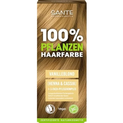 Abbildung von SANTE Naturkosmetik 100% Pflanzenhaarfarbe Pulver 01 Vanilleblond, vegane Haar Coloration mit Henna &amp; Cassia, langanhaltendes Blond, natürliche Grauabdeckung Glanz, 3 Fach Pflegekomplex, 100g