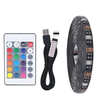 Abbildung von USB RGB LED Streifenlicht,5M 30leds/m Schwarz 5V 5050 Farben Licht mit 24Key Remote für TV Hintergrundbeleuchtung,Ribbon Licht,Seil Beleuchtung,Küche Beleuchtung,LED Streifen Lampe