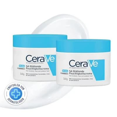 Abbildung von CeraVe SA Urea Glättende Feuchtigkeitscreme für den Körper, Creme trockene, raue und unebene Haut, Mit Urea, Salicylsäure, Hyaluron 3 essenziellen Ceramiden, 2 x 340 g