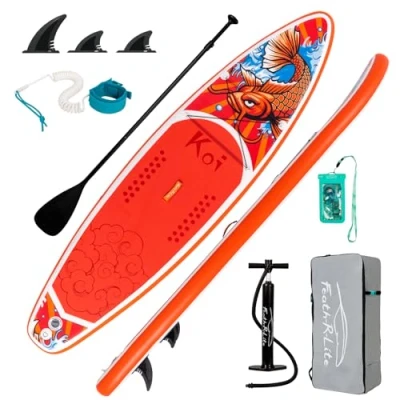 Abbildung von FunWater Aufblasbares Stand Up Paddle Board Paddleboard Mit Zubehör Rucksack,Handpumpe,Leine,3 Abnehmbare Flossen,Justierbares Schwimmendes Paddel