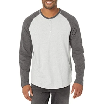Abbildung von Amazon Essentials Herren Henley Shirt mit Langen Ärmeln und normaler Passform (erhältlich in Big &amp; Tall), Dunkelgrau Hellgrau Meliert, XL