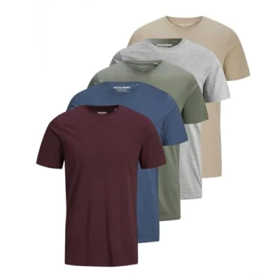 Abbildung von JACK &amp; JONES Herren JJEORGANIC Basic Tee SS O Neck 5PK Pack D (Crockery, PR, LGM, Denim Blue, Agave Green), L