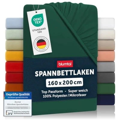 Abbildung von Blumtal® Spannbettlaken 160x200cm aus Microfaser Oekotex zertifiziertes Bettlaken 160x200 Spannbetttuch 160x200/Bettlaken cm Spannleintuch Dunkelgrün