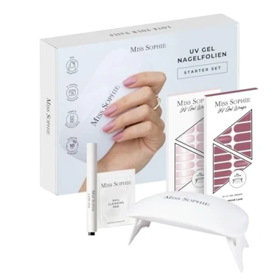 Abbildung von Original Miss Sophie UV Starterset I Selbstklebende Nagelfolien Nagelaufkleber in Rosewood Love &amp; Rose Babyboomer Kein Absplittern Langer Halt Schnelle einfache Anwendung