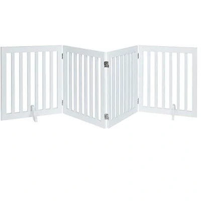 Abbildung von unipaws Absperrgitter Hunde mit Füßen, Treppenschutzgitter ohne Bohren, Freistehendes Holz Hundetore Türgitter Hundegitter Schutzgitter treppe Hund kindergitter, weiß (4 Elemente, 61 cm hoch)