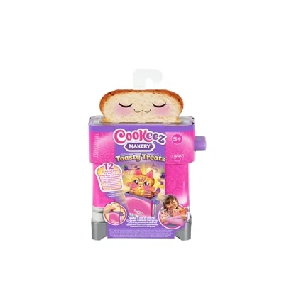 Abbildung von Cookeez Makery Toasties. Spielzeug Toaster mit süß duftendem Überraschungsplüschtieren zum sammeln. Brot hineinstecken und EIN Überraschungsplüschtier springt heraus!