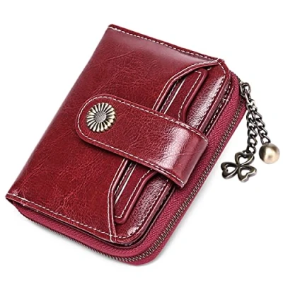 Abbildung von SENDEFN Geldbörse Damen Klein,Geldbeutel Frauen Echtes Leder,mit Münzfach Kleines Zipper Brieftasche Kartenhalter mit RFID Blocker