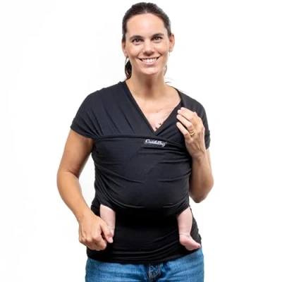 Abbildung von CuddleBug Tragetuch Baby Neugeborene Elastisches Babytrage ab Geburt &amp; Kleinkinder bis 16Kg Einfach zu binden (Schwarz/Black)