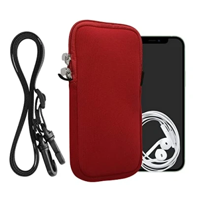 Abbildung von kwmobile Handytasche für Smartphones L 6,5&quot; Neopren Handy Hülle Rot mit Kordel Tasche Handykette 16,5 x 8,9 cm Innenmaße