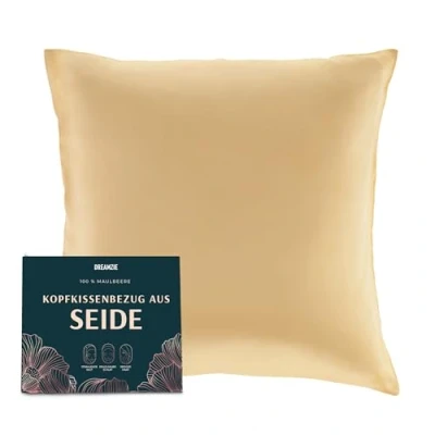 Abbildung von DREAMZIE Seidenkissenbezug 65x65 cm für Haar und Haut, Kissenbezüge Seide 19 Momme (Gold, 1 Stück)