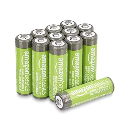 Abbildung von Amazon Basics AA Batterien mit hoher Kapazität, wiederaufladbar, 2400 mAh, NiMh, vorgeladen, 12 Stück
