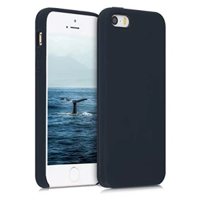 Abbildung von kwmobile Hülle kompatibel mit Apple iPhone SE (1.Gen 2016) / 5 5S Silikon Handy Case Handyhülle weiche Oberfläche kabelloses Laden Heidelbeerblau