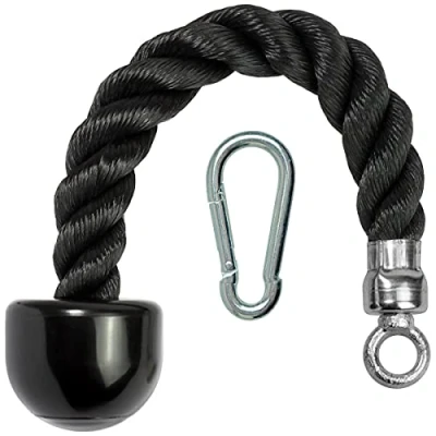 Abbildung von CampTeck U7223 Single Trizepsseil, Einhand Trizepsseil Kabelbefestigung mit Karabiner Schwarz