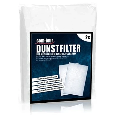 Abbildung von com four® 2x Filter für Dunstabzugshaube zuschneidbar Abzugshaube universell einsetzbar Dunstabzugsfiltereinlage Fett Filtermatte weißer Dunstfilter (2 Stück)