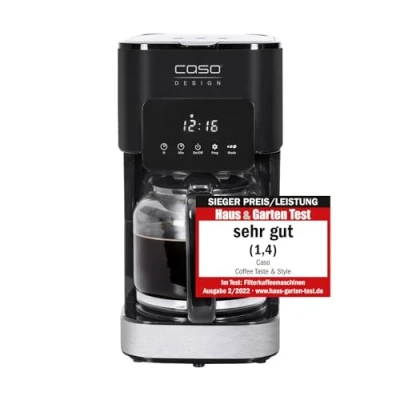 Abbildung von CASO Coffee Taste and Style Kaffeemaschine mit Permanentfilter, 1,5 l, optimale Brühtemperatur 92 96 C, Tropf Stopp, optimierter Brühkopf, Edelstahl, 12 Tassen