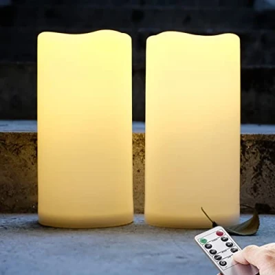 Abbildung von NONNO&amp;ZGF 10cm X 20cm Outdoor Groß LED im Freien Wasserdichte Kerzen, Batteriebetriebene Plastikkerze mit Fernbedienung/Timer Funktion (Warmweißes Licht) 2er Set