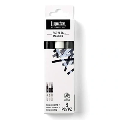Abbildung von Liquitex 3699242 Professional Paint Acrylfarben Marker, Künstlerpigmente zum Zeichen, Malen auf Papier, Leinwand, Textilien, feine Spitze 3 Marker Set Monochrome