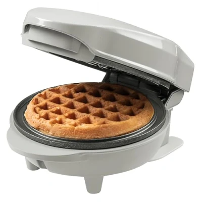 Abbildung von Bestron Mini Waffeleisen für klassische Waffeln, kleiner Waffelmaker mit Antihaftbeschichtung, Kindergeburtstage, Familienfeiern, Ostern oder Weihnachten, Backfläche Ø 10cm, Farbe: Grau