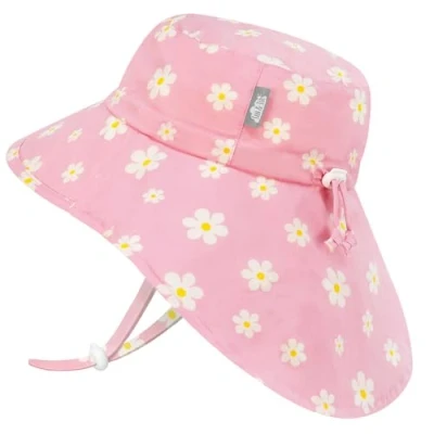 Abbildung von Jan &amp; Jul Mädchen Baumwoll Sonnenhut mit Nackenschutz, 50+ UPF für Babys und Kleinkinder (M: 6 24 Monate, Pink Daisy)