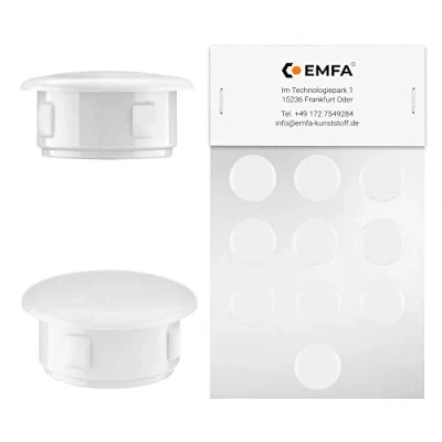 Abbildung von EMFA Abdeckstopfen für Bohrung Durchmesser 17 mm Weiß RAL 9010 Blindstopfen Abdeckkappen Endkappen Verschlusskappen 25 Stück Kopfdurchmesser 20 mm, Borloch 1,7 cm