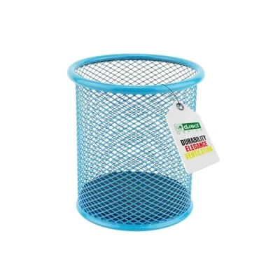 Abbildung von LEVIATAN Metall Stifteköcher Stiftehalter rund aus Drahtmetall Mesh Multifunktions Becher für Kugelschreiber Stifte Halter Büro/Schule Ø91 mm, Blau