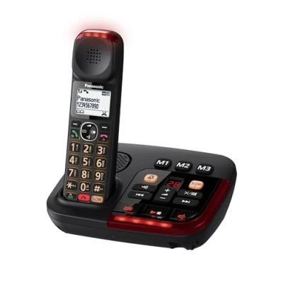Abbildung von Panasonic KX TGM420 Digitales Telefon, kabellos, mit Anrufbeantworter, einfache Basis und Mobilteil, LCD, Laute Lautstärke, langsamer Gesprächsmodus, kompatibel Hörgeräten, blockiert unerwünschte