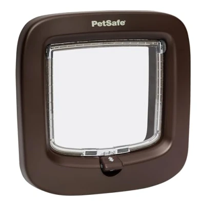 Abbildung von PetSafe Manuelle Katzenklappe, Handverriegelung Mit 4 Verschlussoptionen, Wetterdichtung, Katzen bis 7 kg, Braun, 1 Stück (1er Pack)