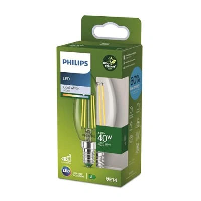 Abbildung von Philips Classic ultraeffiziente LED Lampe mit Energieeffizienzklasse A, ersetzt 40W, E14 Sockel, Kerze, klar, neutralweißes Licht (4000K), 1er Pack. neue Generation