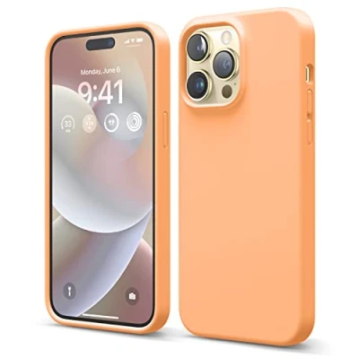 Abbildung von elago Schutzhülle für iPhone 14 Pro Max, Flüssigsilikon Hülle, Ganzkörper Schutzhülle, stoßfest, schlanke Handyhülle, kratzfestes weiches Mikrofaserfutter, 6,7 Zoll (17 cm), Orange