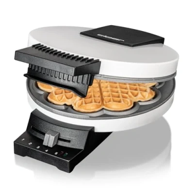 Abbildung von Cloer 171 Waffeleisen für eine Herzwaffel, 930 W, Waffelgröße 16 cm, Backampel, Antihaftbeschichtung, Metall, Weiß